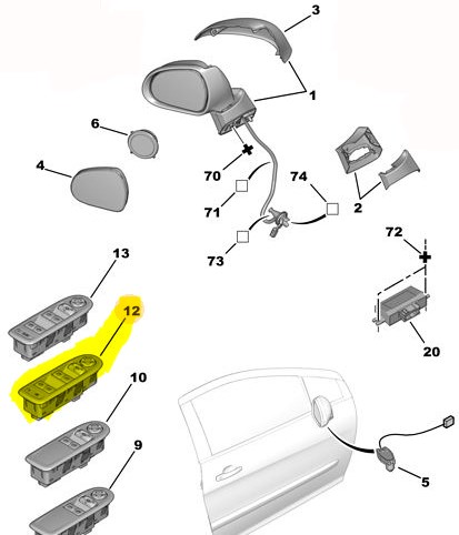 Sol Ön Kapı Cam Düğmesi Dörtlü